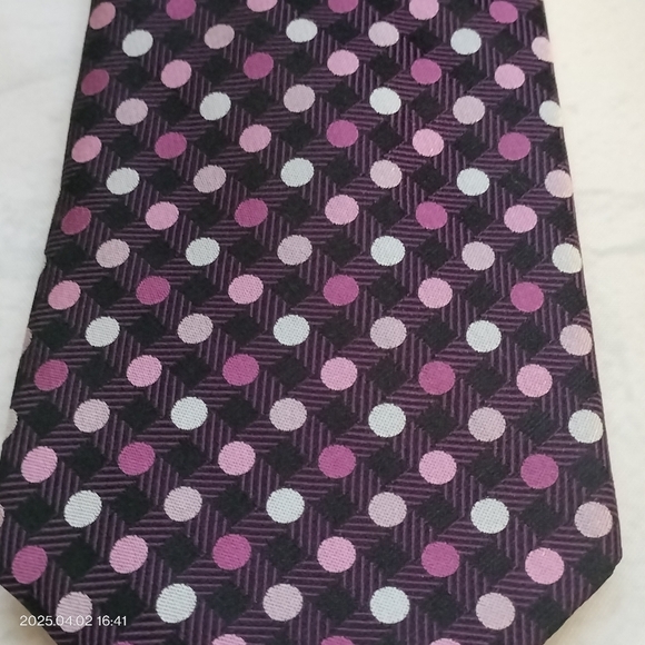 Sean John Tie Necktie Silk Purple Black and Pink Geometric Square Formal Tag - Picture 8 of 12
